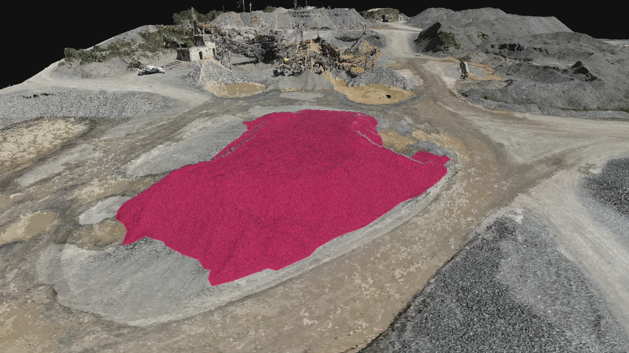 Vista 3D del volumen 01 delimitado en rosa